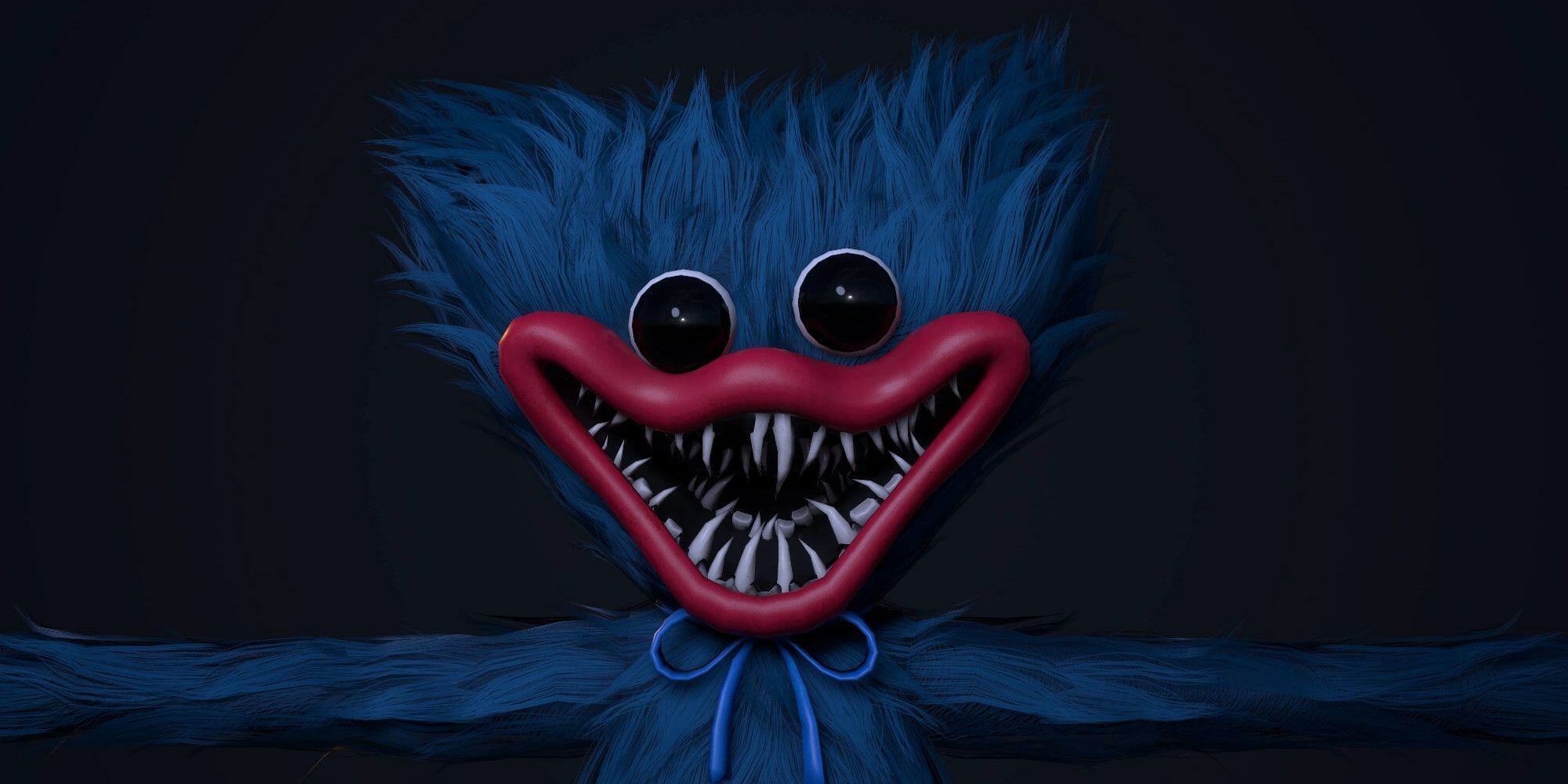 An image of Poppy Playtime's Huggy Wuggy staring at the camera, from the crossover DLC in Monsters and Mortals: Dark Deception