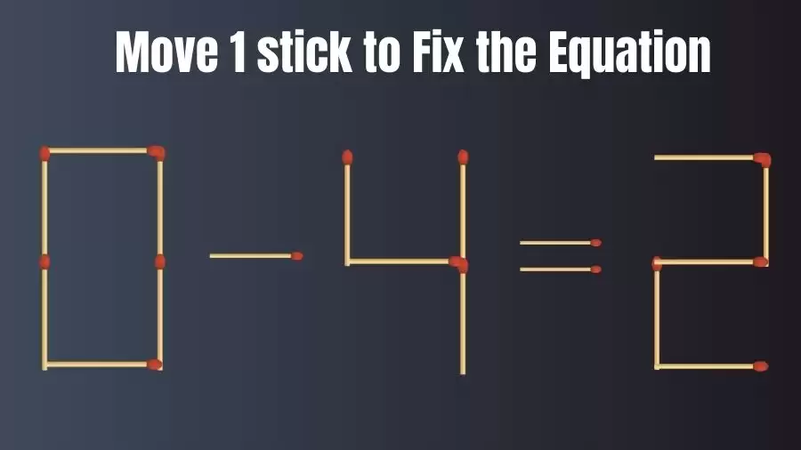 Brain Teaser: Can You Move 1 Matchstick To Fix The Equation 0-4=2? Matchstick Puzzles