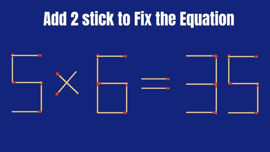 Brain Teaser: Add 2 Matchsticks and Fix this Equation 5x6=35