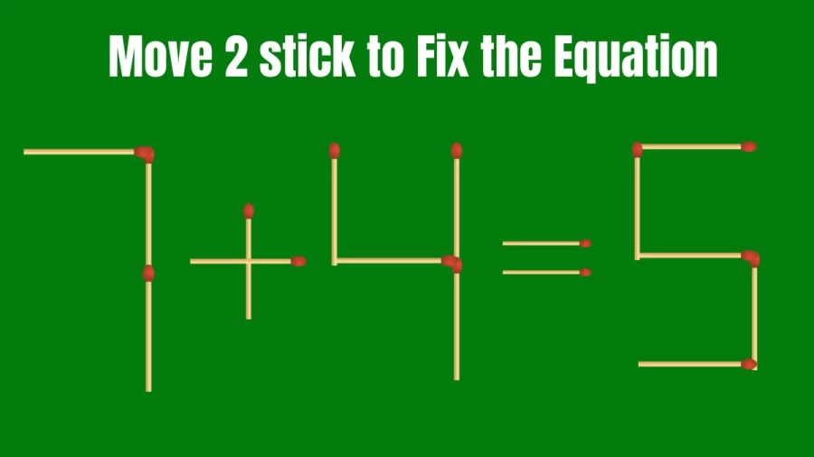 Matchstick Brain Teaser: 7+4=5 Fix The Equation By Moving 2 Sticks