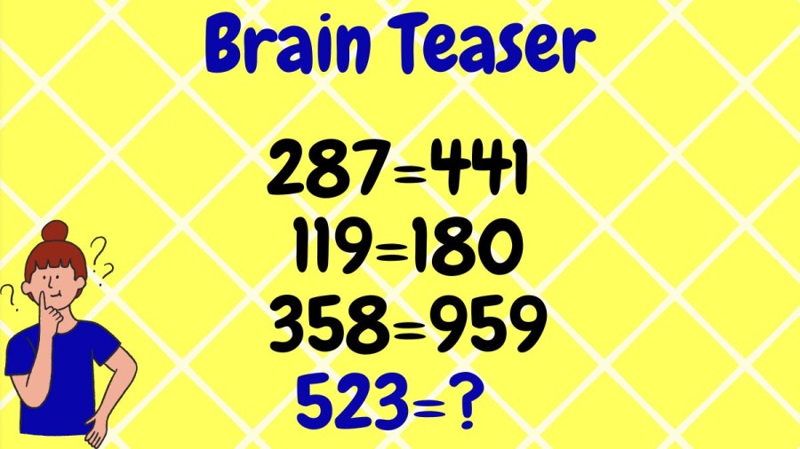 Brain Teaser: 287=441, 119=180, 358=959, 523=? Maths IQ test