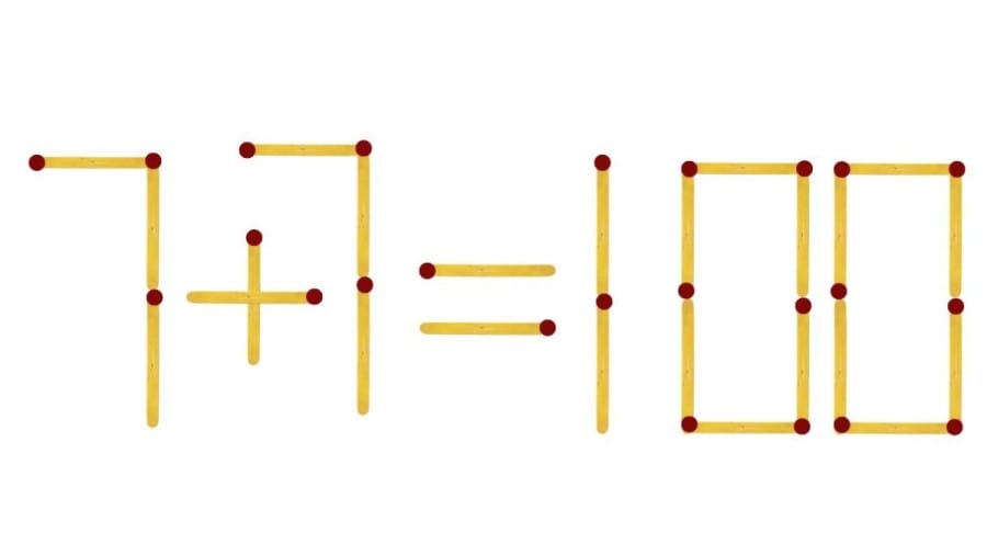 Brain Teaser: 7+7=100 Can You Move 4 Matchsticks To Fix This Equation?