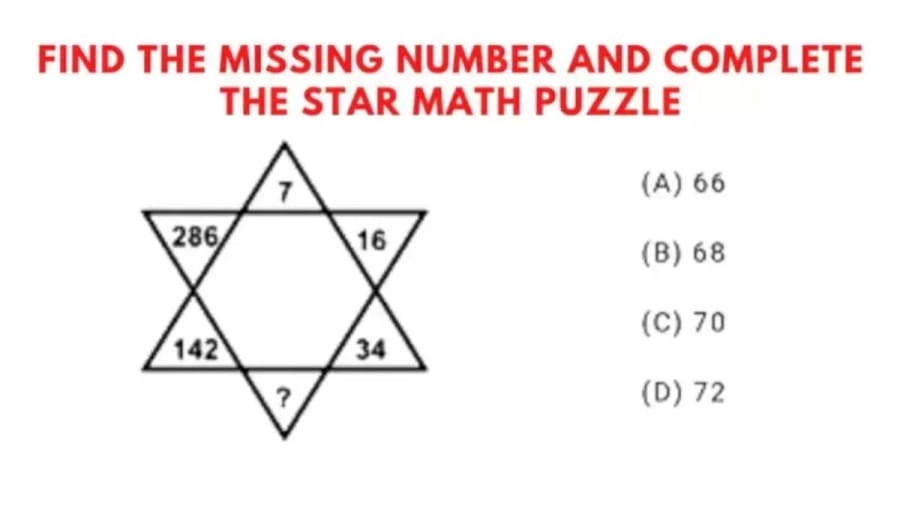 Brain Teaser Star Math Puzzle: Find The Missing Number