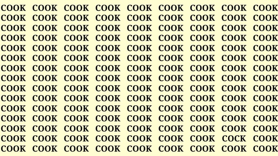 Brain Test: Only Sharpest Eyes can Find the Word Cock among Cook in 18 seconds